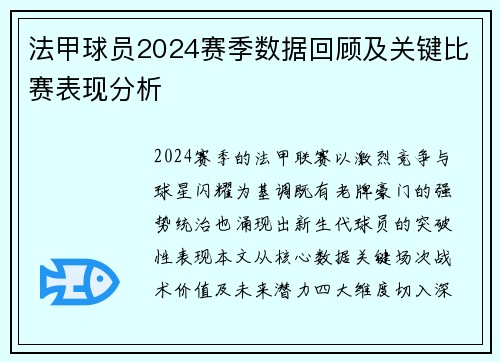 法甲球员2024赛季数据回顾及关键比赛表现分析