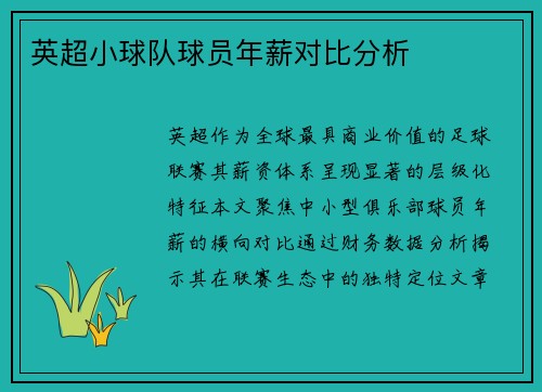 英超小球队球员年薪对比分析